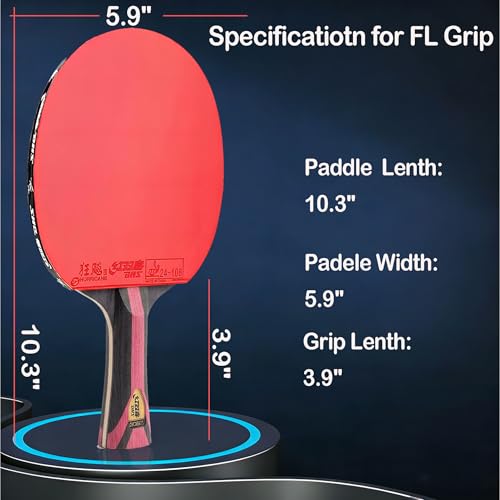 DHS Red Hurricane 3 High Spin & Speed Ping Pong Paddle 3 15/16" Flared Handle