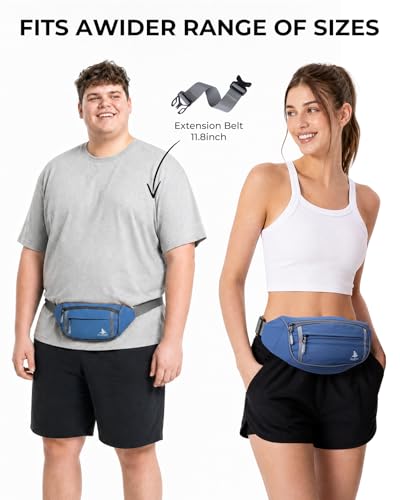 2.5L RFID Blocking Fanny Pack for Women Men, Blue Crossbody Belt Bag