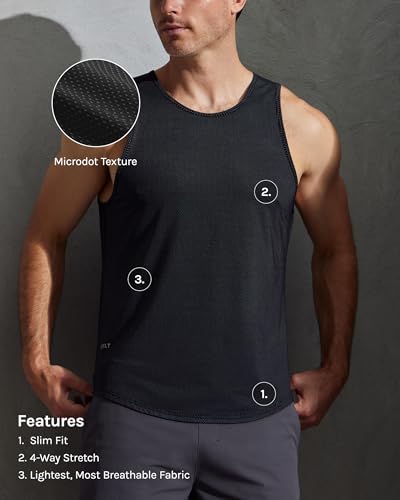 Men's Active Drop-Cut Tank Top - Medium Black, Lightweight, 4-Way Stretch