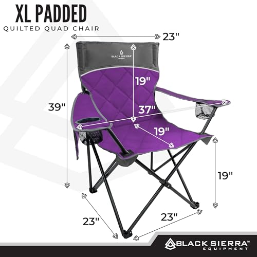 Black Sierra XL Purple Padded Camping Chair for Adults Heavy Duty Foldable Seat