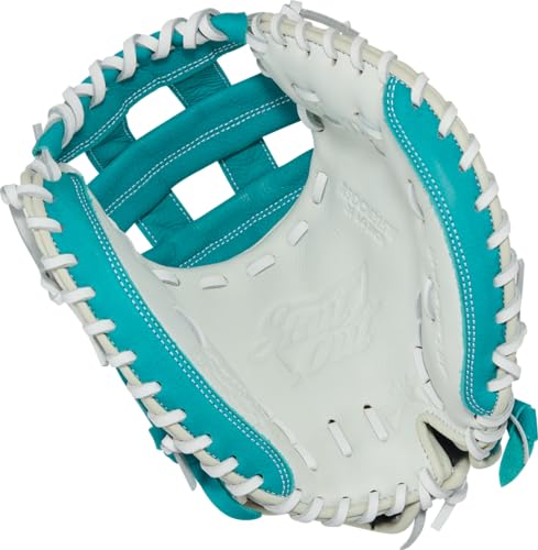 Youth Fastpitch Softball Gloves - White & Teal, 31.5 Inch, H Web, Catcher Right Hand