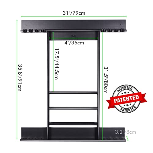 Black Pool Cue Rack Wall Mount for 8 Cues Billiard Accessories Storage