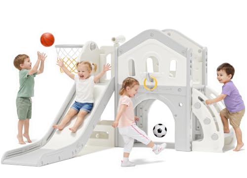 BIERUM 9-in-1 Toddler Slide White Gray Indoor & Outdoor Playset for Ages 1-3