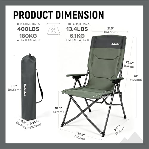 OUTSIDER Oversized Camping Chair with 3-Position Recline, Heavy Duty Green