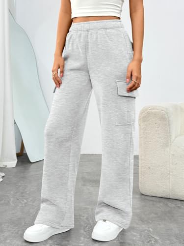 Women's Cargo Sweatpants Wide Leg Work Pants with Pockets - Medium Grey