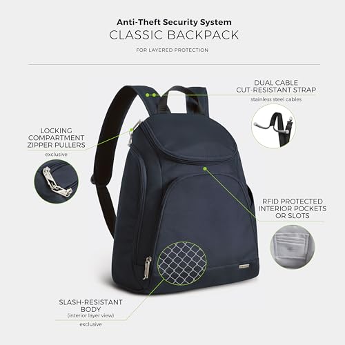 Travelon Anti-Theft Classic Backpack Midnight - RFID & Locking Zippers