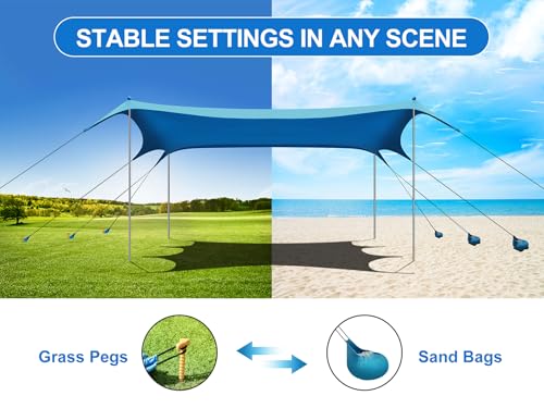 Large Beach Sun Shelter Tent 11x14ft UPF 50+ Shade Canopy with Aluminum Poles