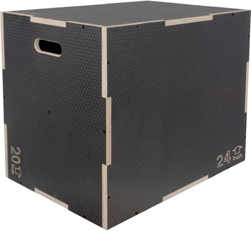 Signature Fitness Wooden Plyo Box Jump Platform Gray 20x24x30 in - Non-Slip, Multi-Size Home Gym Equipment