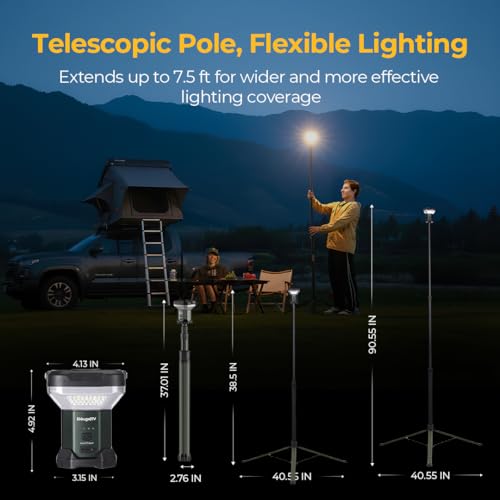 Telescopic Camping Lantern with 3200 Lumens, 7.5ft Stand, Rechargeable LED Light