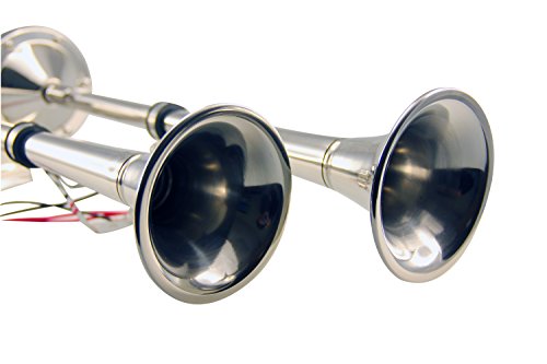 Pactrade Marine Stainless Steel Dual Trumpet Horn Set 12V 150dB for Boats & Vehicles