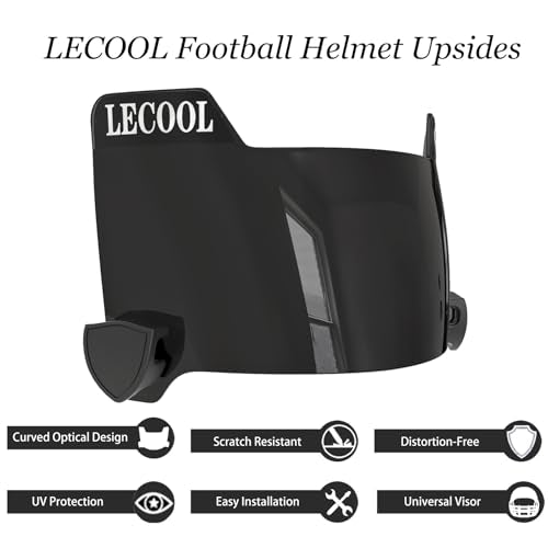 LeCool Football Visor Black - 3D Curved Lens, Wide Field Vision, Youth & Adult Fit
