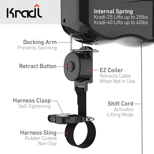 Kradl Spring-Powered Ceiling Bike Hoist & Rack 40lb Capacity for Garage Storage