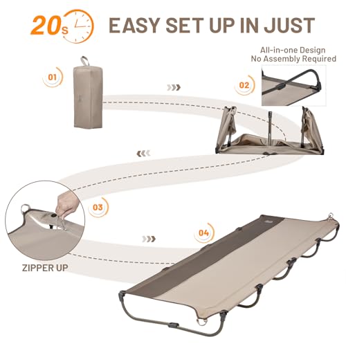 Timber Ridge Tan Aluminum Camping Cot - Lightweight Foldable Bed Support 225lbs