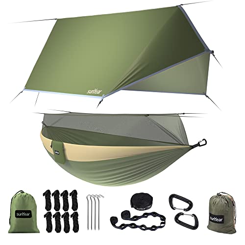 Sunyear USA Green Camping Hammock with Net & Straps - 55"W x 106"L Single