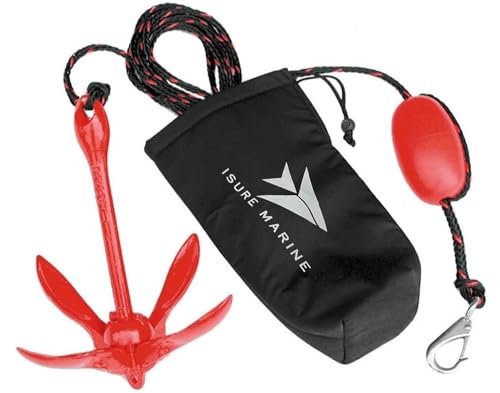 ISURE MARINE Kayak Anchor Kit 3.5 lb Folding Grapnel with 29.5 ft Rope – Red (Variation: Red)