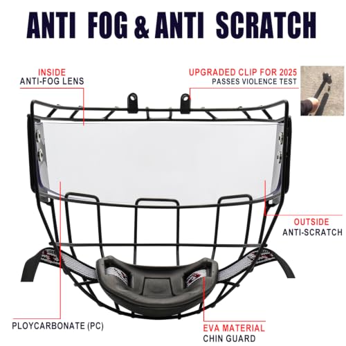 GY Hockey Helmet Cage & Face Shield Protector PC530 Clear - High Impact, Anti-Fog