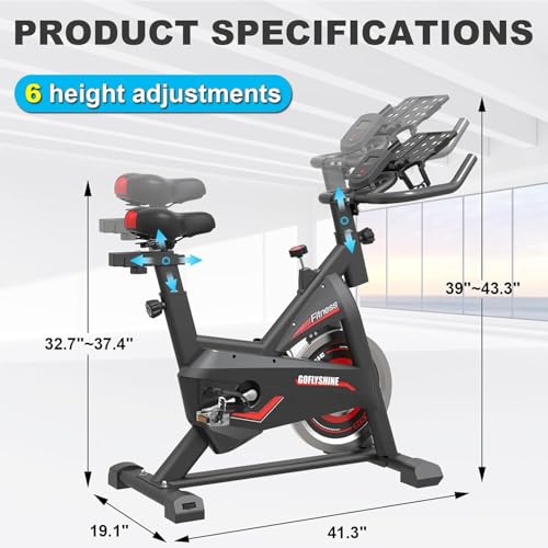 GOFLYSHINE Black Stationary Exercise Bike with LCD Monitor & Adjustable Seat