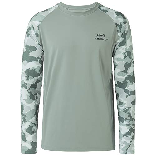 Men's UPF 50 Camo Fishing T-Shirt Long Sleeve Quick Dry Sweatshirt - X-Large Ash Grey/Ash Green