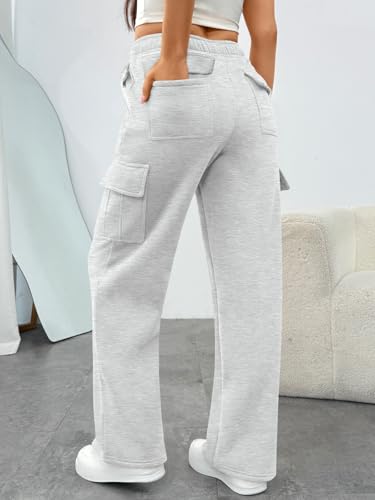 Women's Cargo Sweatpants Wide Leg Work Pants with Pockets - Medium Grey