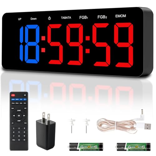 2-in-1 Digital Clock & Gym Timer for Tabata FGB EMOM Workout - Blue Red