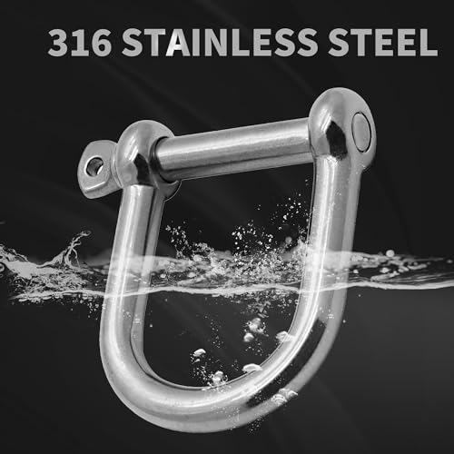 Marine Grade 316 Stainless Steel Wide D Shackle 1/4 Inch 4 Pack for Boat Rigging
