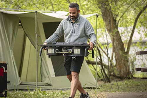 Camp Chef Explorer Two Burner Stove - 30,000 BTU Cast-Aluminum Camping Cooktop, Portable with Windshield