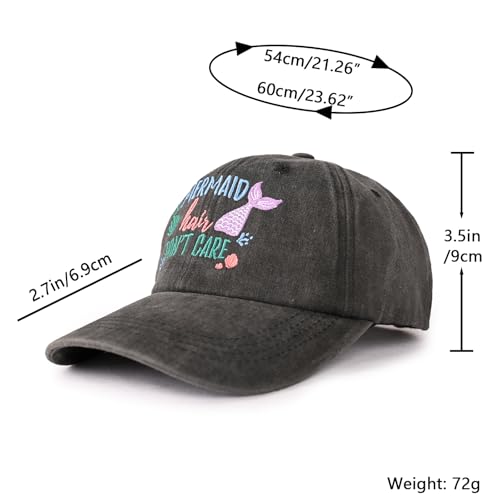Mermaid Baseball Cap for Women and Men Embroidery Adjustable Washed Trucker Hat