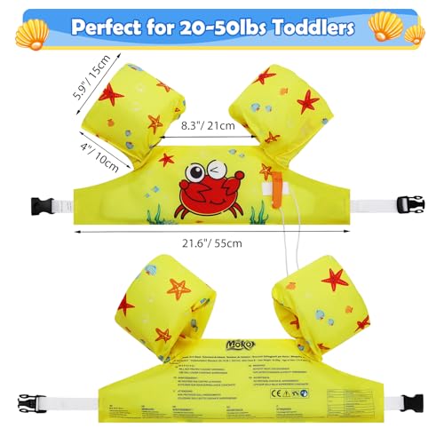 Kids Swim Arm Floaties for 20-50 Lbs - Yellow Crab Water Wings, Toddler Safety Vest