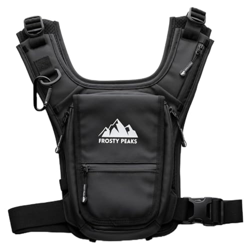 FROSTY PEAKS Black Chest Pack with Flip Phone Pocket — Minimalist Ski & Outdoor Vest