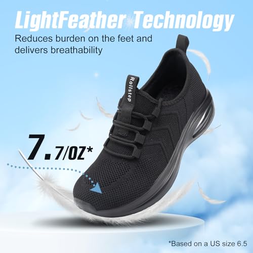 Wide Toe Box Shoes Women Extra Wide Sneakers Air Cushion Running & Walking Shoes - All Black 8-8.5 Wide