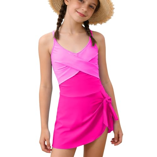 Girls 2-Piece Swimsuit with Cover-Up - Hot Pink, 12-13 Years, Quick Dry & Adjustable Straps