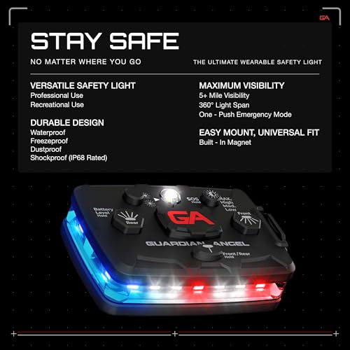 Guardian Angel Elite Safety Light Blue & Red 1-Pack - Wearable, Hands-Free Visibility