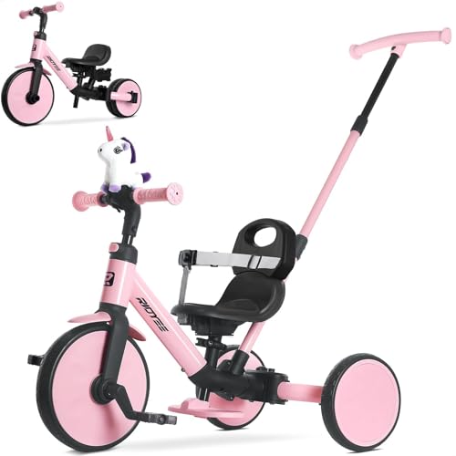 Toddler Tricycle 5-in-1 Kids Ride-On with Parent Steering Pink - Grow with Child