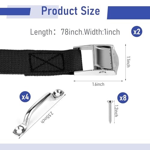 78 Inch Battery Tie Down Strap Kit with Cam Buckle and Stainless Steel Mounts - 2 Sets