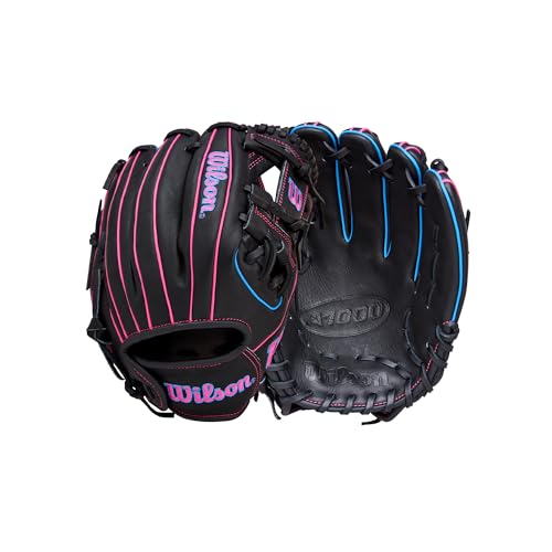Wilson A1000 11.5" Pedroia Fit Baseball Glove - Right Hand Throw, Black/Pink/Blue