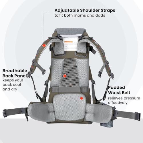Toddler Hiking Carrier Backpack with Sun Canopy & Storage - Army Green