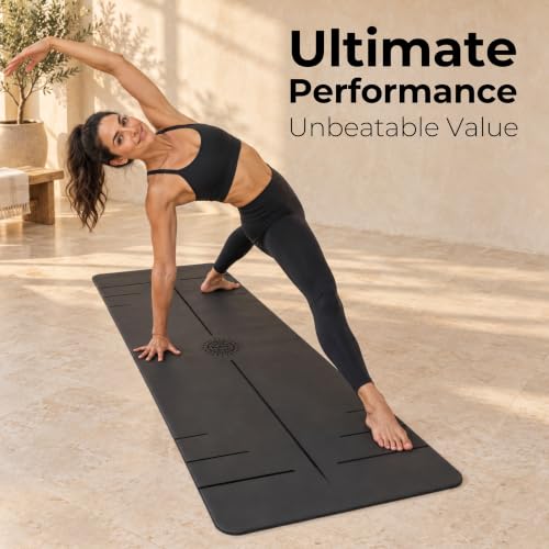 Plyopic PoseMap Signature Black Ultra Grip PRO Yoga Mat - Non-Slip, Alignment Lines, Comfortable, Sweat-Resistant