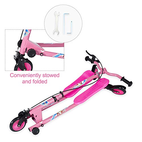 Pink Kids Swing Scooter with 3 Wheels, Adjustable Height & Foldable Design for Ages 5-12