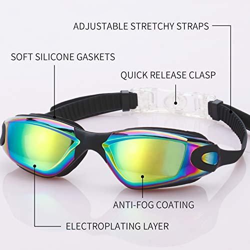 Kids Swim Goggles UV Protection Anti-Fog No Leaking 4 Pack - Black, Purple, Electroplated Variations