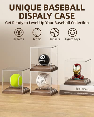 Baseball Display Case with Walnut Wood Base Acrylic Holder for Autographed Balls - Walnut Variation