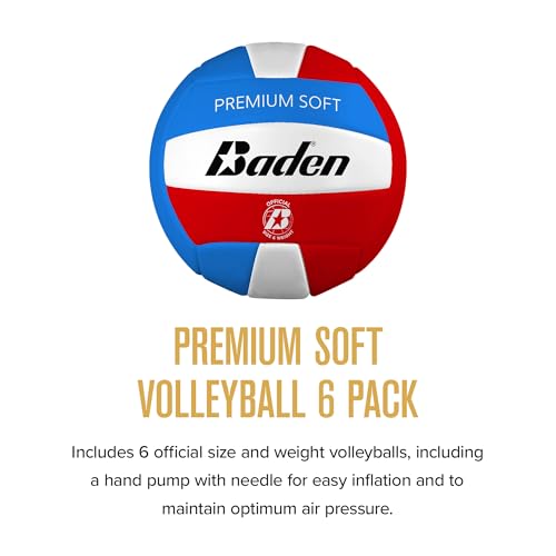 Baden Official Size Soft Synthetic Volleyballs Set with Pump - 6 Pack for Indoor & Outdoor Play