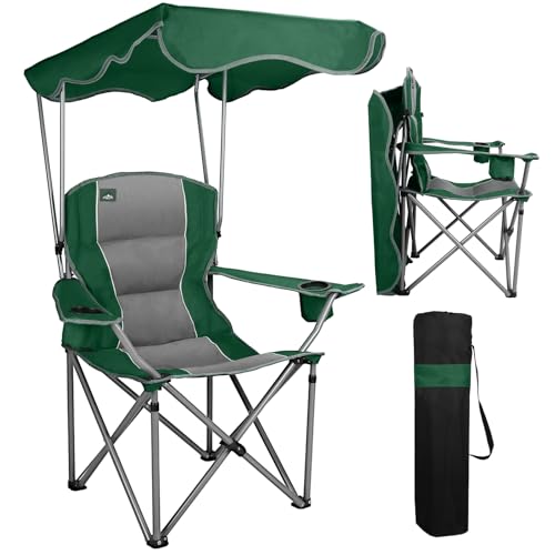 Northroad Green Folding Camping Chair with Canopy & Cup Holders Outdoor Portable Lounger