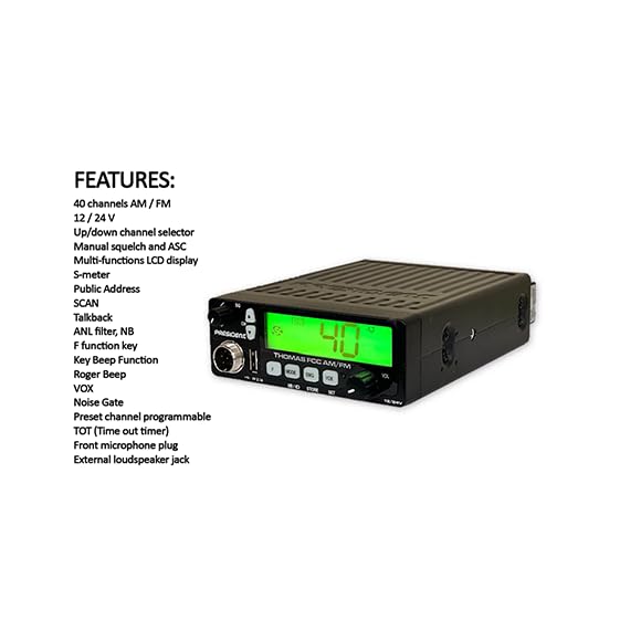 President FCC AM/FM CB Radio — 40 Channels, VOX Hands-Free, USB, Multi-Color LCD, 12/24V — Compact Mobile Transceiver for Truckers & Off-Road