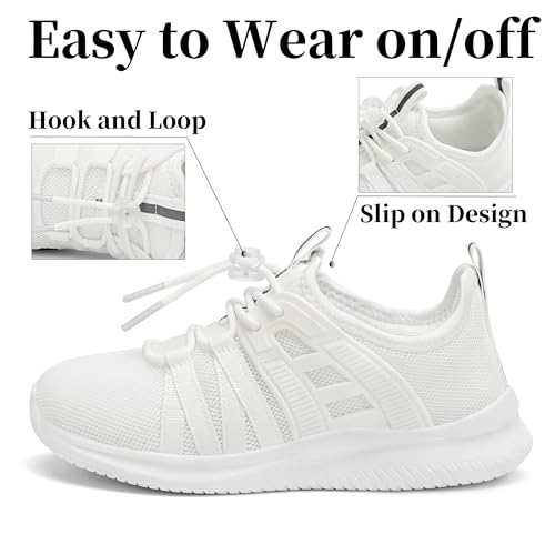 Kids Sneakers Lightweight Breathable Tennis Running School Shoes - Little Kid, All White