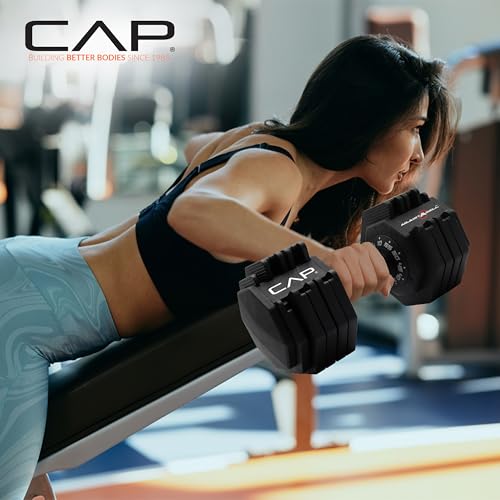 CAP Adjustable Dumbbell Set Pair 55 lb Black Handle - Quick-Select Weights
