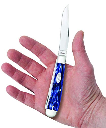 Case Pocket Knife Trapper Blue Pearl Kirinite 4 1/8 Inch Closed USA Made