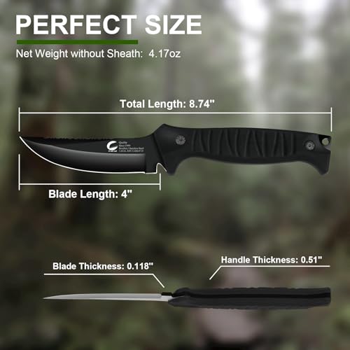 Meniscus Blade Fixed Blade Knife with Sheath, 4-Inch Carbon Steel Outdoor Hunting Knife - CuCut