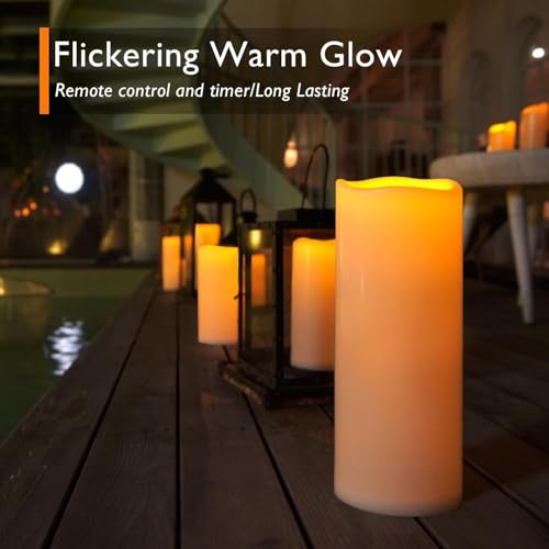 Homemory 12x5 Inch Waterproof Outdoor Flameless Candles with Remote Set of 4, Ivory