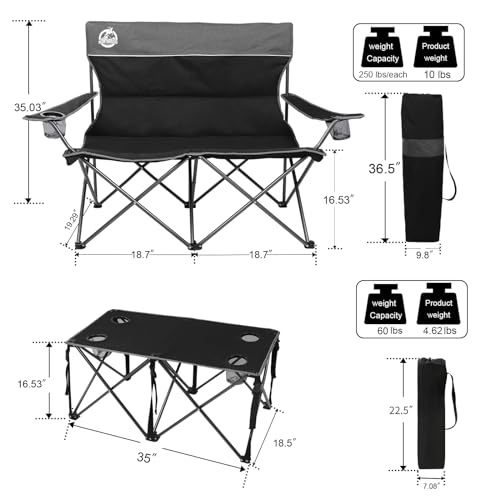 Northroad Black Foldable Camping Chair Set of 4 with Table - Portable Outdoor Furniture