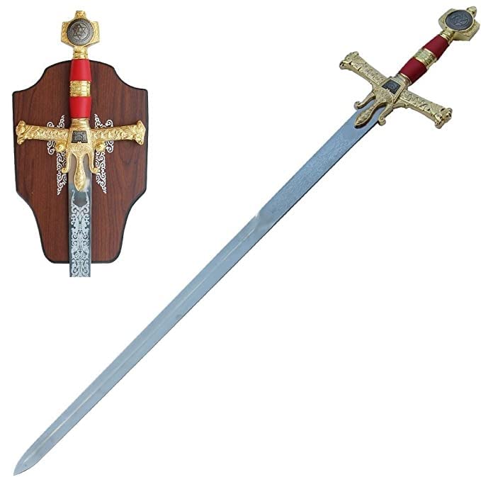 Red Medieval Warrior King Solomon Great Sword - 51 Inch Collector's Replica with Display